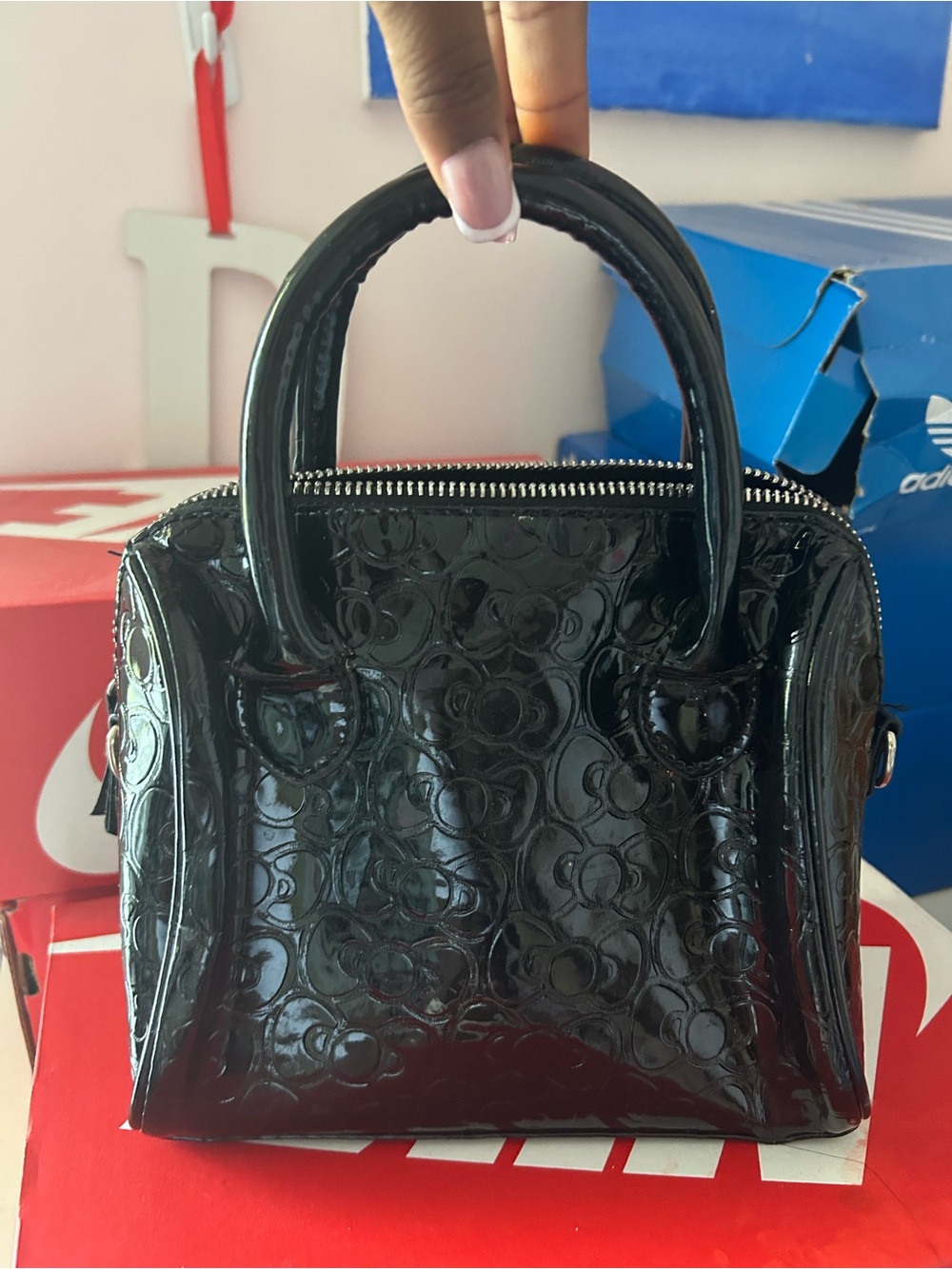 Black Patent Embossed Satchel with Top Handles